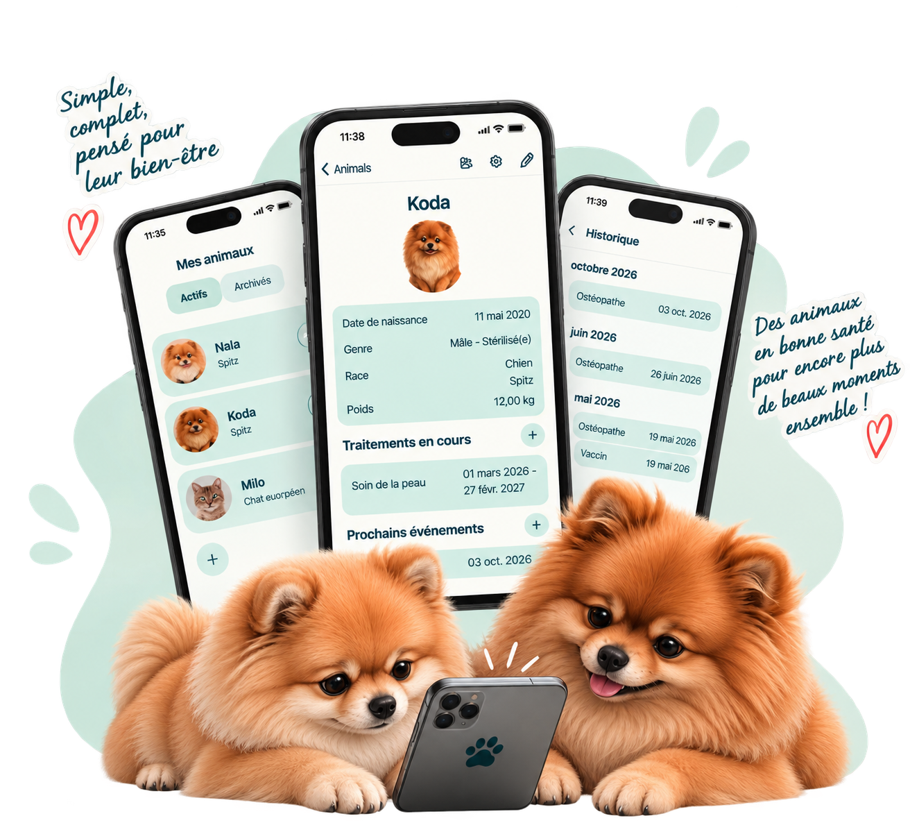 Une application simple et intuitive pour suivre la santé de votre animal.